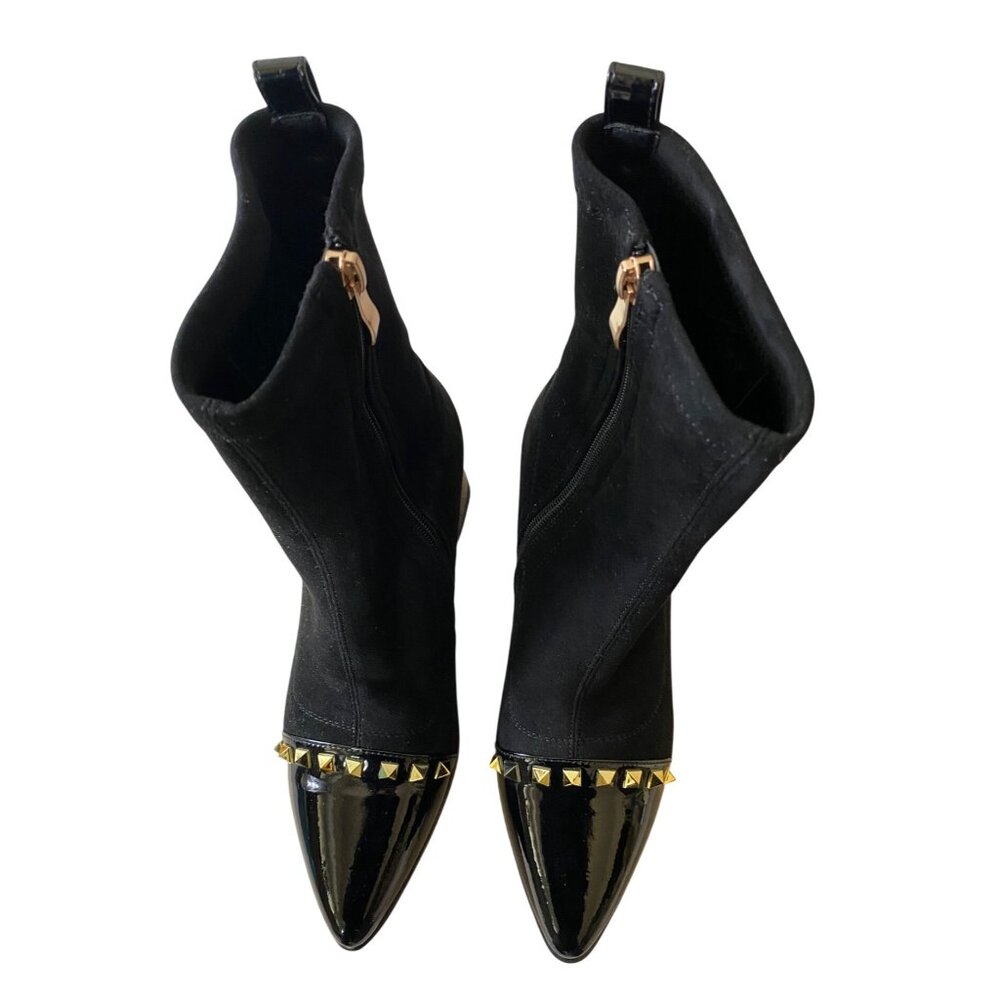 Azura Black Suede Ankle Boots With Gold Studs & Patent Toe Size 37 - Picture 5 of 12